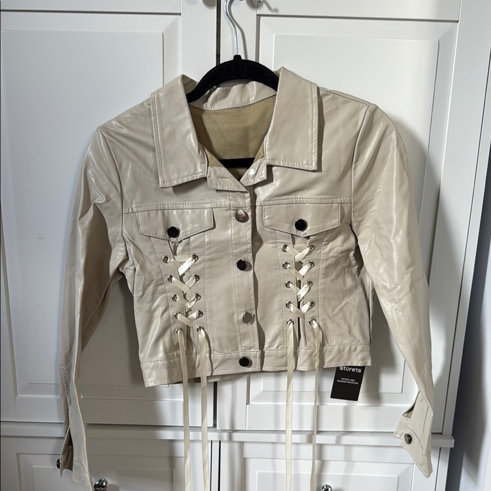Stylish Cream Jacket with Lace-Up Detail
